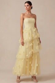 Light Yellow A Line Strapless Long Wedding Guest Dress