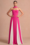 Pleated Fuchsia A Line Strapless Long Wedding Guest Dress