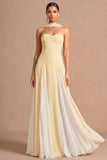 Pleated Fuchsia A Line Strapless Long Wedding Guest Dress