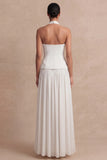 Halter Light Yellow A Line Maxi 2 Piece Bridesmaid Dress