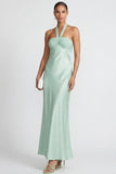Halter Mint Green Maxi Mermaid Backless Bridesmaid Dress