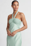 Halter Mint Green Maxi Mermaid Backless Bridesmaid Dress