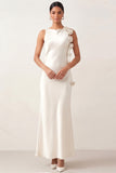 White Satin Maxi Mermaid Backless Bridesmaid Dress with 3D Flowers