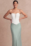 Dusty Sage Sheath Sweetheart Basque Waist Long Bridesmaid Dress