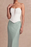 Dusty Sage Sheath Sweetheart Basque Waist Long Bridesmaid Dress