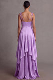 Wisteria Satin A Line Ruffled Long Bridesmaid Dress