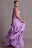 Wisteria Satin A Line Ruffled Long Bridesmaid Dress