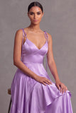 Wisteria Satin A Line Ruffled Long Bridesmaid Dress