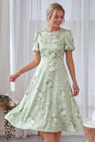 Floral A Line Green Midi Bridesmaid Dress