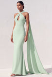Mint Green Mermaid Maxi Keyhole Bridesmaid Dress with Streamer
