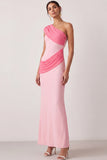 Mermaid Pink One Shoulder Long Wedding Guest Dress