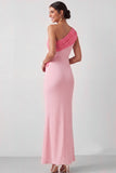 Mermaid Pink One Shoulder Long Wedding Guest Dress