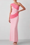 Mermaid Pink One Shoulder Long Wedding Guest Dress