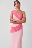 Mermaid Pink One Shoulder Long Wedding Guest Dress