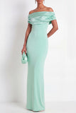 Sheath Mint Green Off the Shoulder Long Bridesmaid Dress