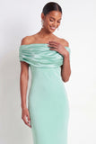 Sheath Mint Green Off the Shoulder Long Bridesmaid Dress