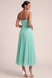 Mint Green A Line Pleated Spaghetti Straps Long Bridesmaid Dress