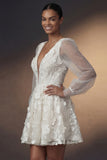 A Line Floral Appliqued V Neck Short Bridal Shower Dress
