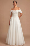 White Off the Shoulder Corset Basque Waist Long Engagement Dress
