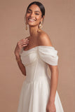 White Off the Shoulder Corset Basque Waist Long Engagement Dress