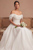 White Off the Shoulder Corset Basque Waist Long Engagement Dress