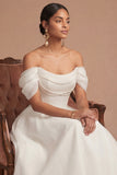 White Off the Shoulder Corset Basque Waist Long Engagement Dress
