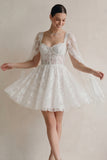 Lace White A Line Corset Short Engagement Dress with Cape