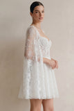 Lace White A Line Corset Short Engagement Dress with Cape
