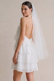 White Halter A Line Ruffled Short Bridal Shower Dress with Flower