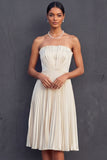 Ivory Strapless A Line Pleated Short Bridal Shower Dress