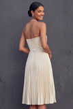 Ivory Strapless A Line Pleated Short Bridal Shower Dress