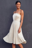 Ivory Strapless A Line Pleated Short Bridal Shower Dress