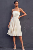 Ivory Strapless A Line Pleated Short Bridal Shower Dress