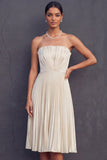 Ivory Strapless A Line Pleated Short Bridal Shower Dress