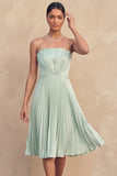 Ivory Strapless A Line Pleated Short Bridal Shower Dress