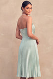 Ivory Strapless A Line Pleated Short Bridal Shower Dress