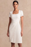 White Square Neck Bodycon Short Work Dress