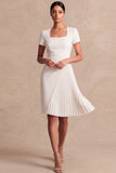 White Square Neck Bodycon Short Work Dress