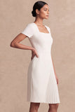 White Square Neck Bodycon Short Work Dress