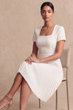 White Square Neck Bodycon Short Work Dress