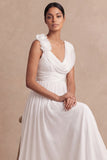 A Line White Pleated Backless Long Engagement Dress