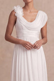 A Line White Pleated Backless Long Engagement Dress