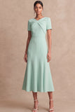 White V Neck A Line Short Sleeves Midi Engagement Dress