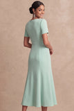 White V Neck A Line Short Sleeves Midi Engagement Dress