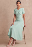 White V Neck A Line Short Sleeves Midi Engagement Dress