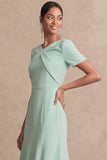 White V Neck A Line Short Sleeves Midi Engagement Dress