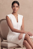 Sheath White V Neck Midi Work Dress