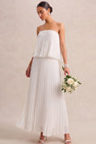 Strapless Pleated A Line Maxi White Engagement Dress