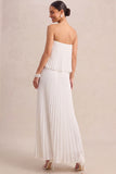 Strapless Pleated A Line Maxi White Engagement Dress