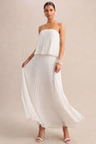 Strapless Pleated A Line Maxi White Engagement Dress